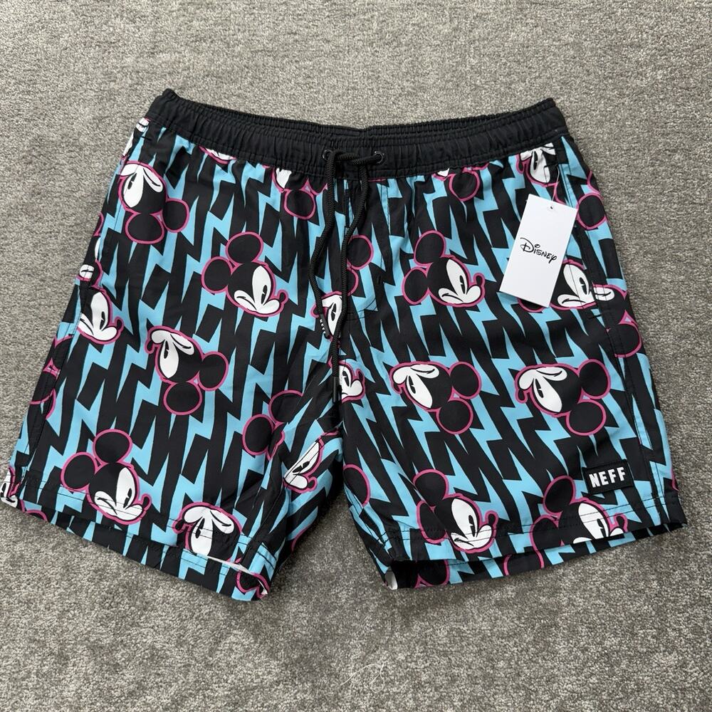 Disney Neff‎ Mens M Mickey Mouse Swim Trunks Shorts Black Blue Pink Graphic NWT